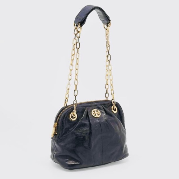 Tory Burch Handbags - TORY BURCH MINI DENA BLACK LEATHER GOLD CHAIN SHOULDER BAG CROSSBODY CRINKLED